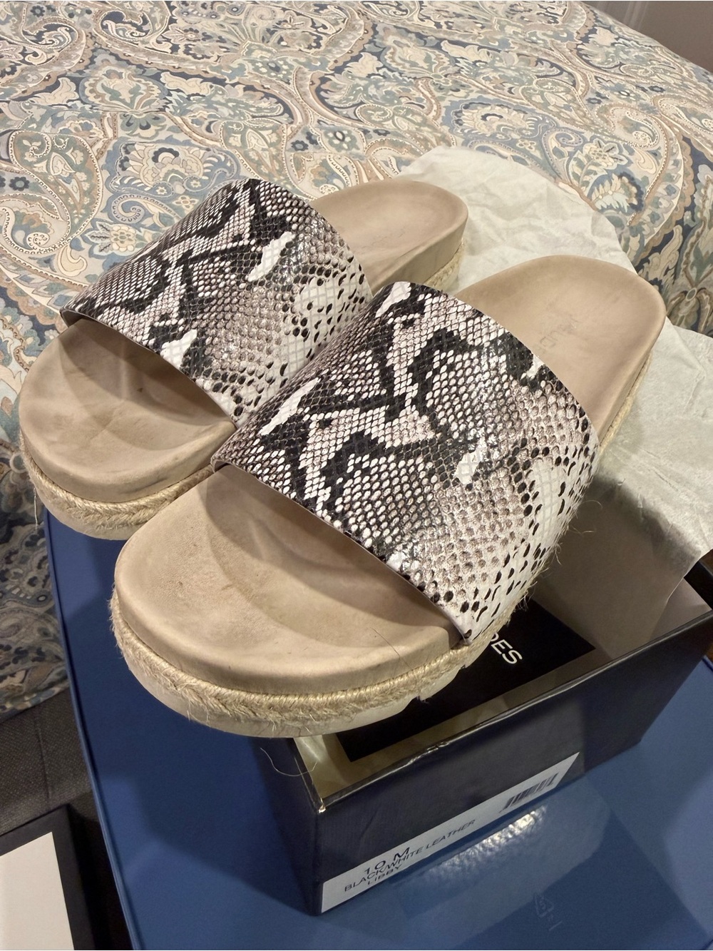 J Slides - Libby, Snake Print Slide Sandals. Like New in Box